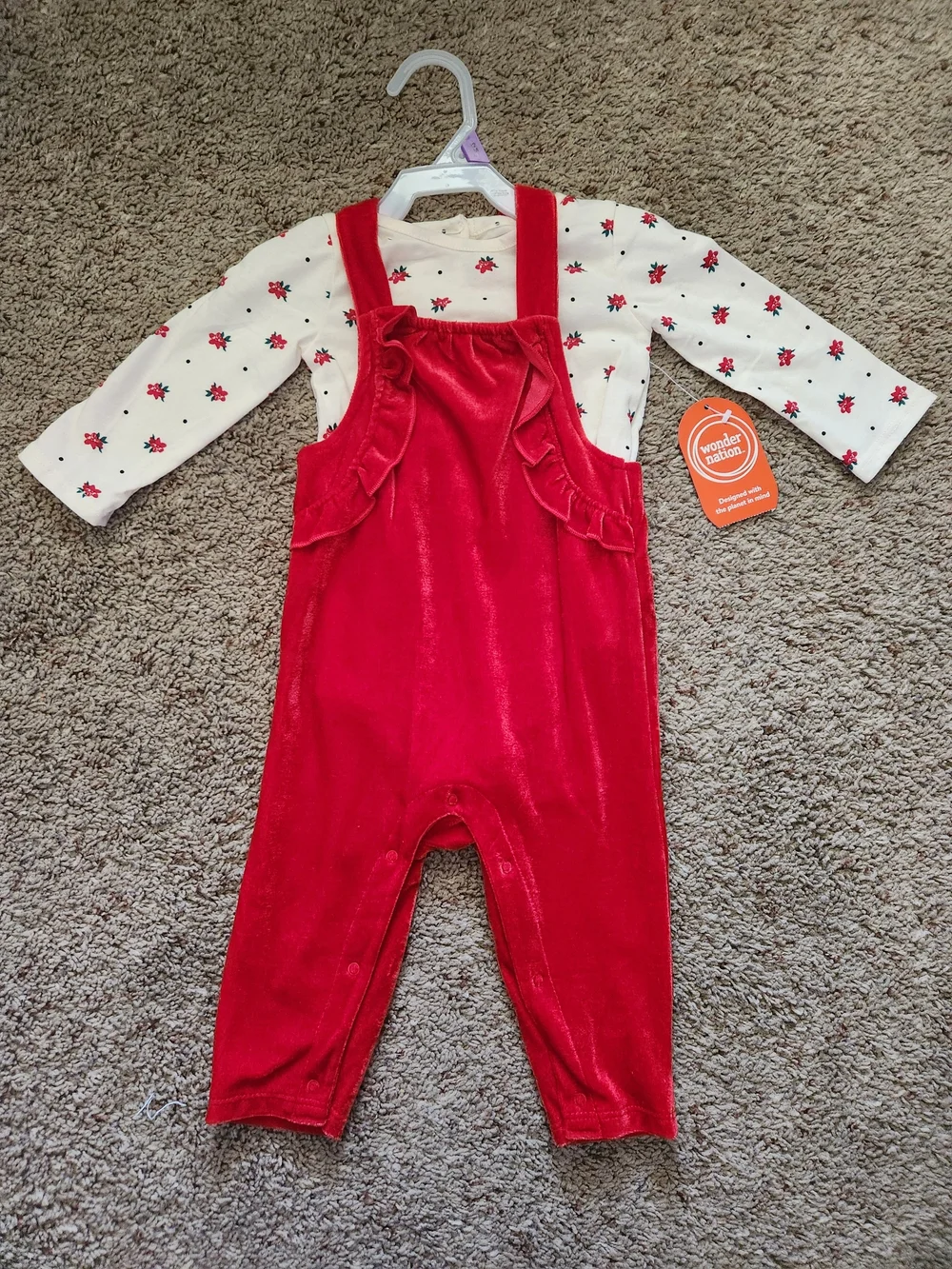 wonder nation Red Ruffle Overalls Set For Girls Size 12M